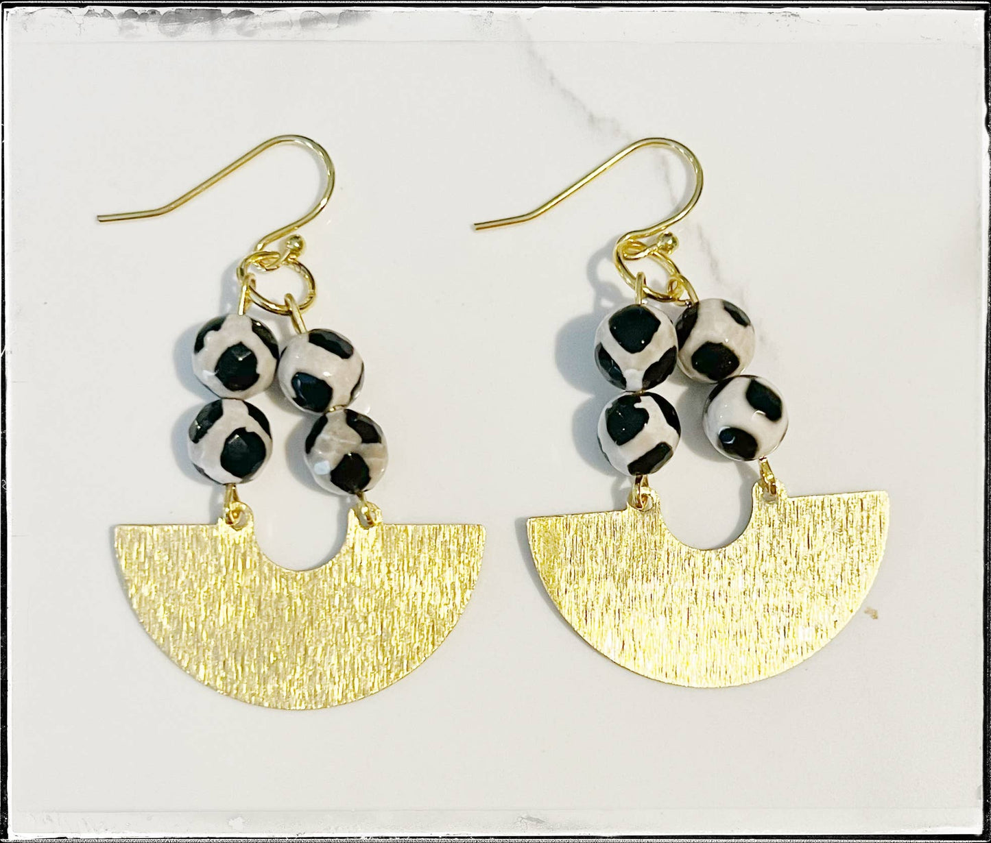 Brass Gold Huggie Hoop Circle Dangle Earring Agate Bead