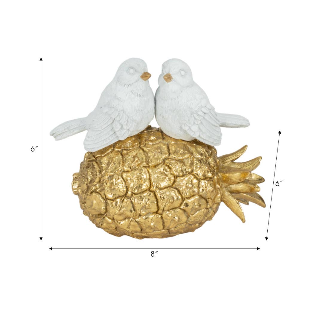 White/Gold 8 in. Resin Kissing Birds on Pineapple Figurine