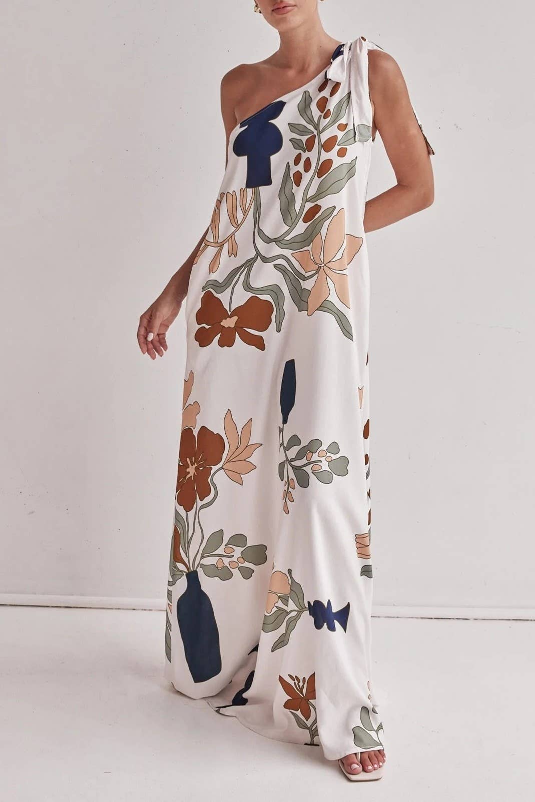 2025 Léonie Floral one shoulder dress w shoulder tie