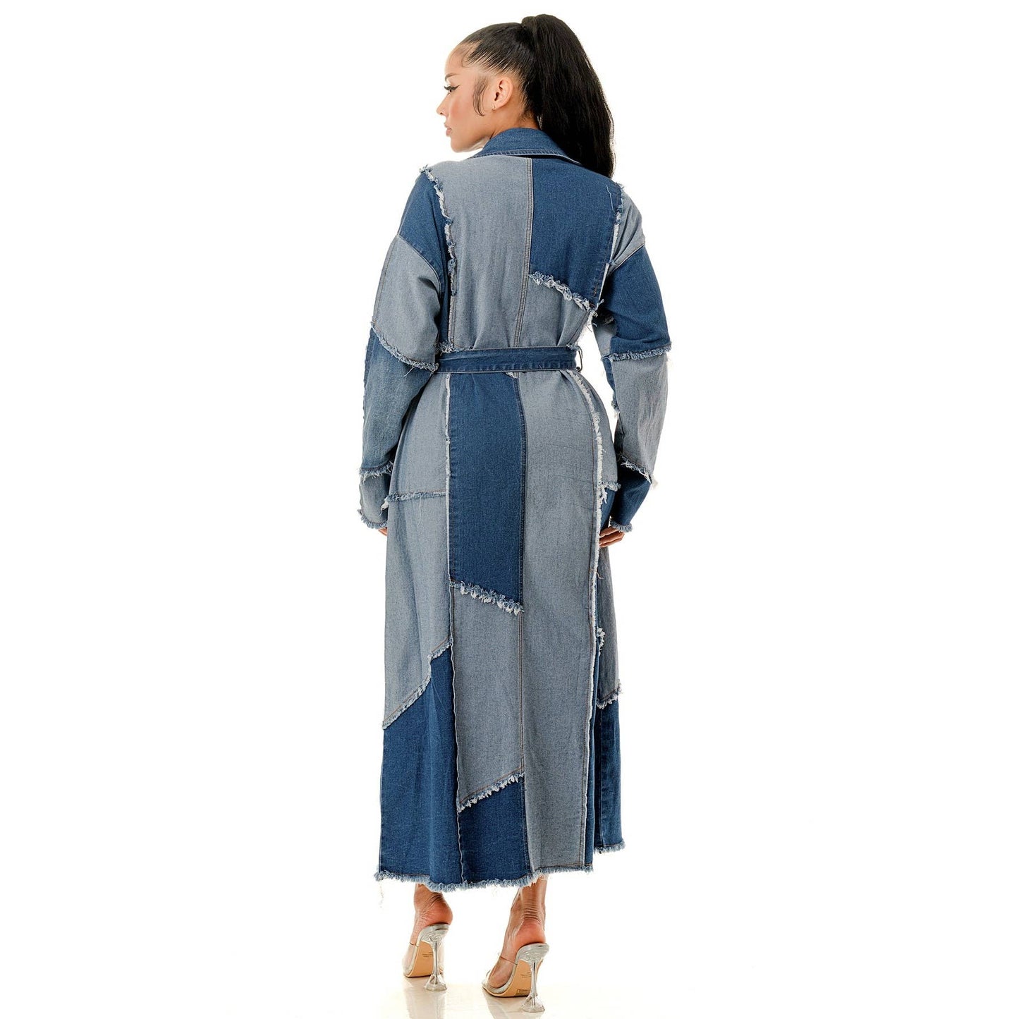Plus Patchwork Oversized Denim Trench Coat