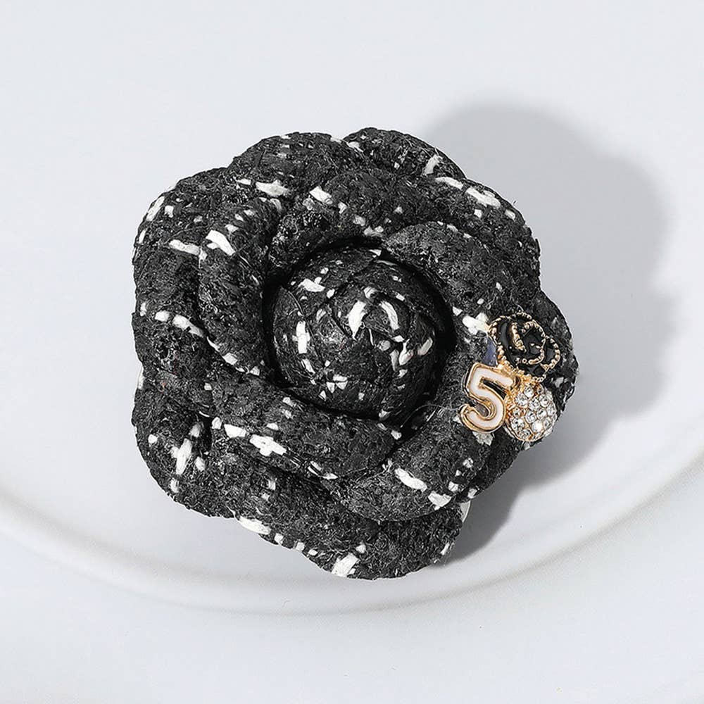 Enamel Flower Number Five Tweed Pin Brooch / Hair Clip