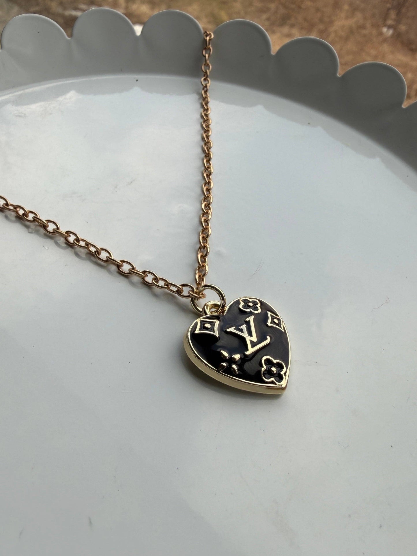 Upcycled Designer Pendant Necklace #112 - Embossed Hearts