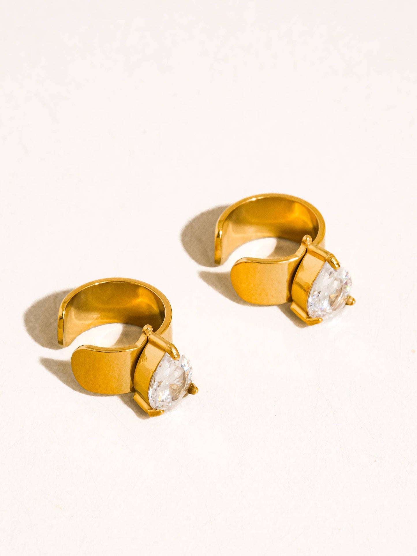Earring 18K Gold Non-Tarnish Pear Crystal Cuffs