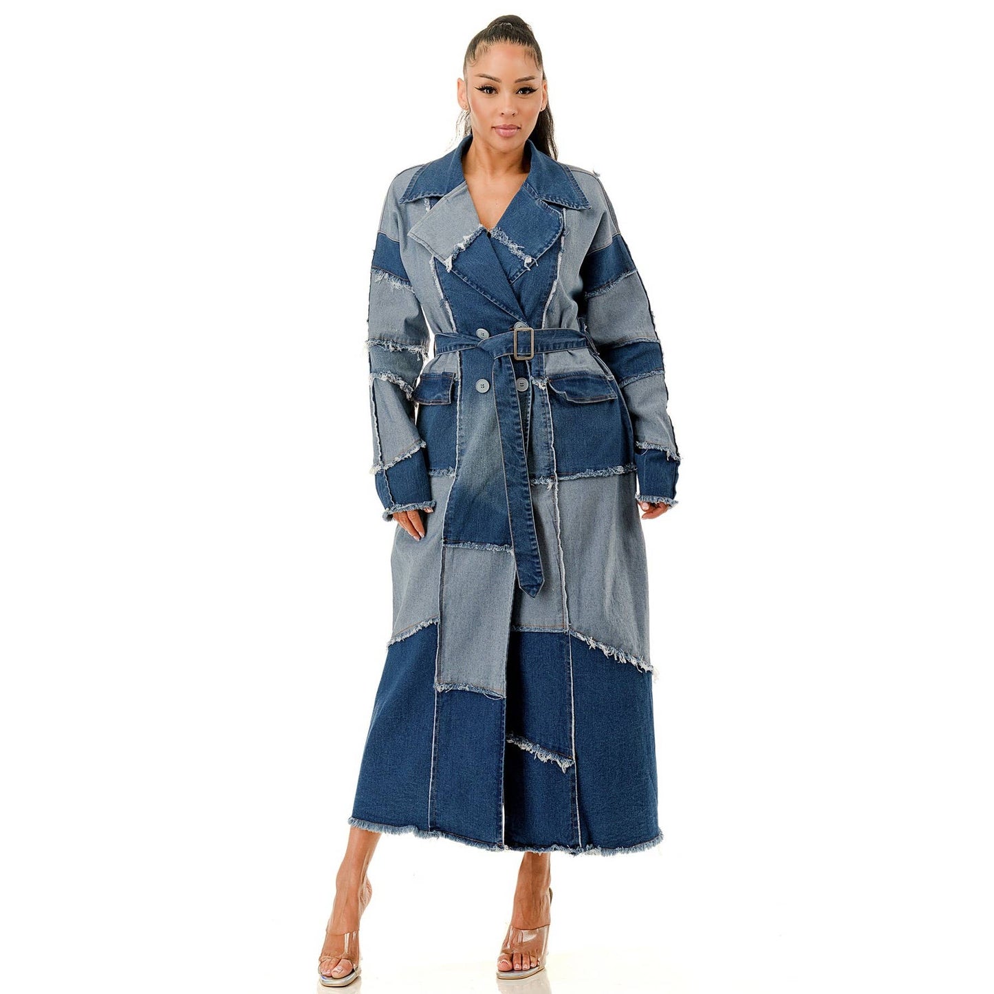 Plus Patchwork Oversized Denim Trench Coat