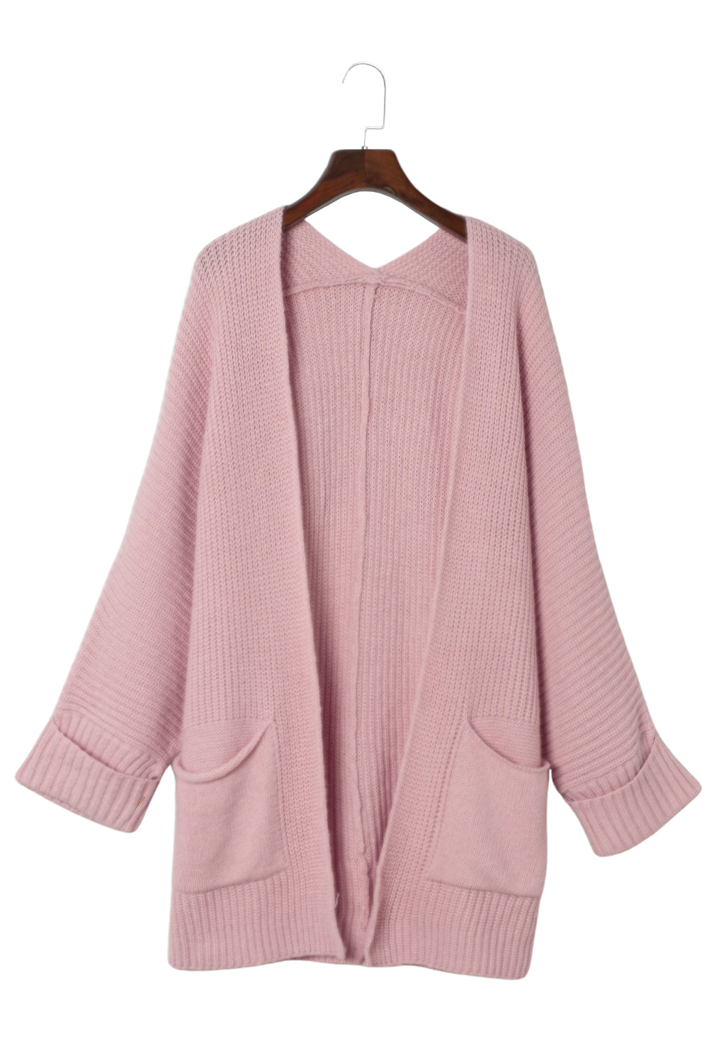 Pink Oversized Fold Over Sleeve Open Front Cardigan