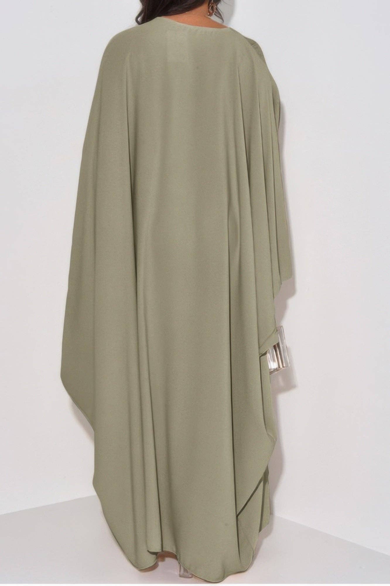 Plain V Neck Loose Fit Shift Maxi Dress