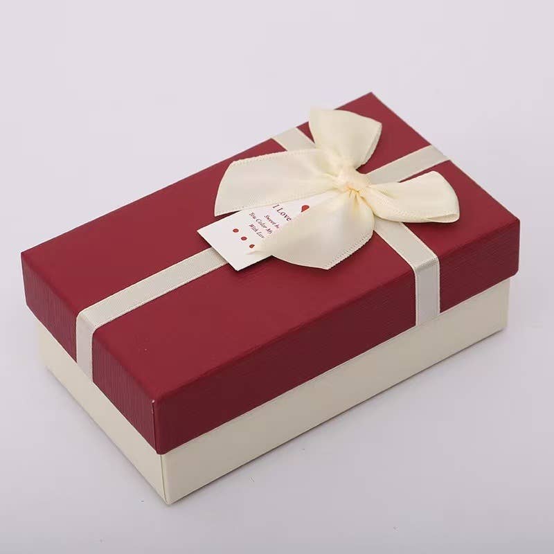 5pc, Luxury Red Beige Bow Tie Two Pieces Rigid Gift Box