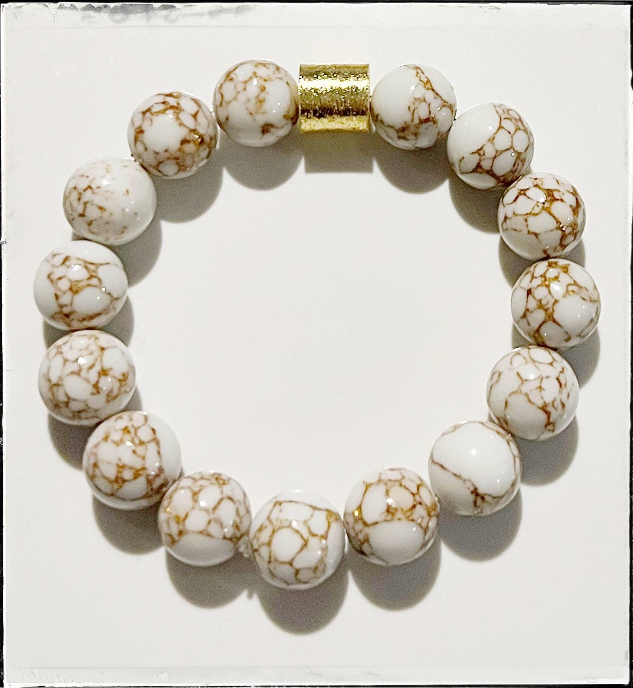 White Gold Lace Gemstone Stone Bead Stretch Bracelet Jasper