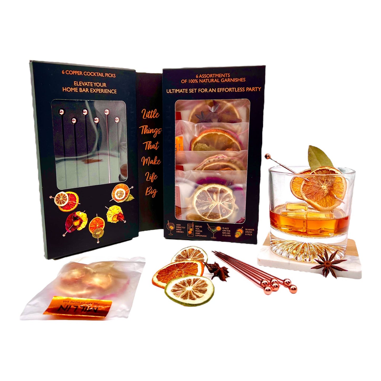 Gourmet Dry Fruit Cocktail Garnish Set with Copper Picks