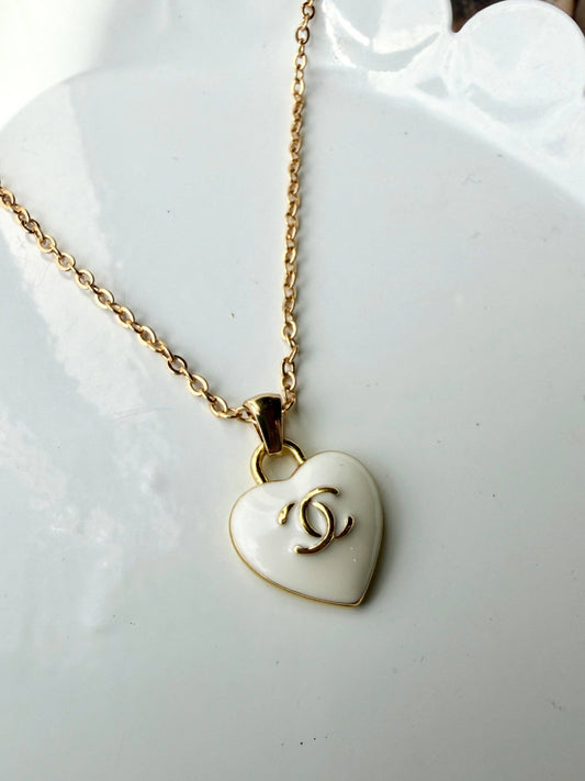 Upcycled Designer Heart Pendant Necklace #102 - Adjustable Chain