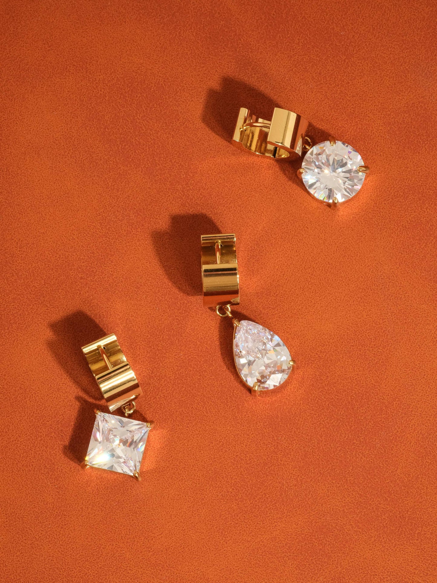 18K Gold Non-Tarnish CZ Drop Huggie Earrings
