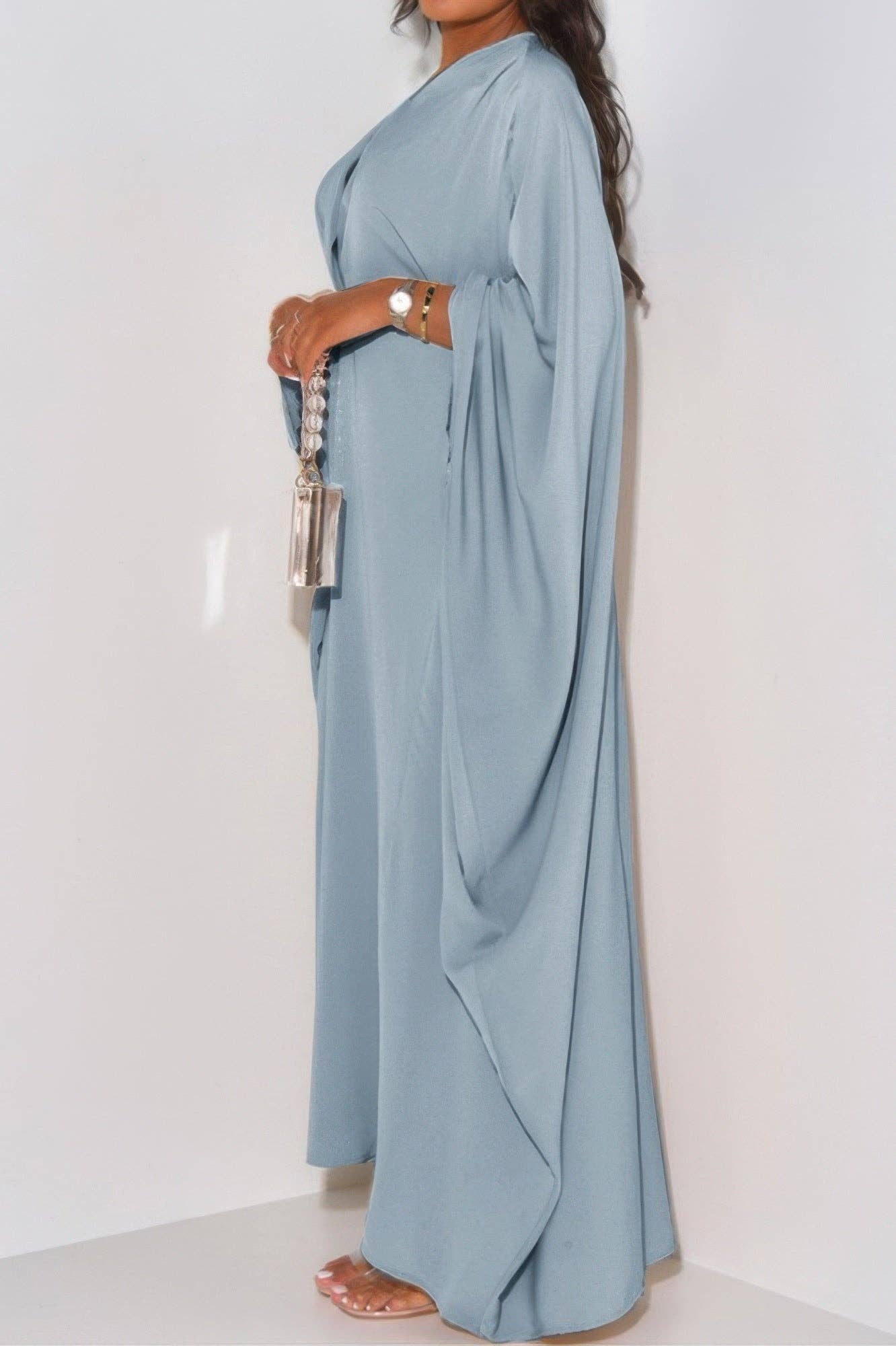 Plain V Neck Loose Fit Shift Maxi Dress