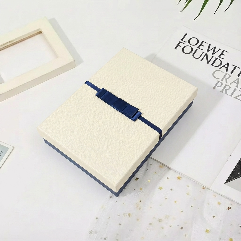 5pc, Navy Blue White Bow Tie Two-Piece Lid Rigid Gift Box