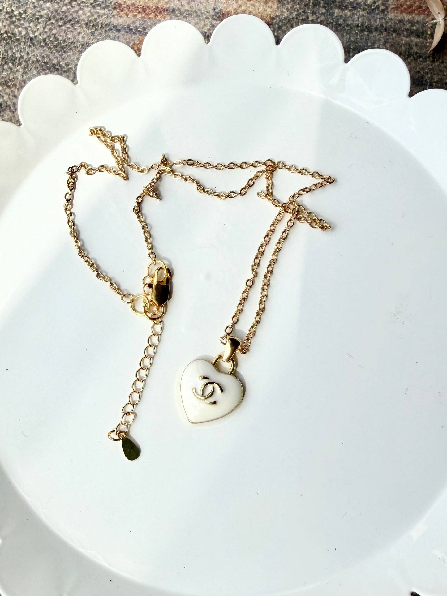 Upcycled Designer Heart Pendant Necklace #102 - Adjustable Chain