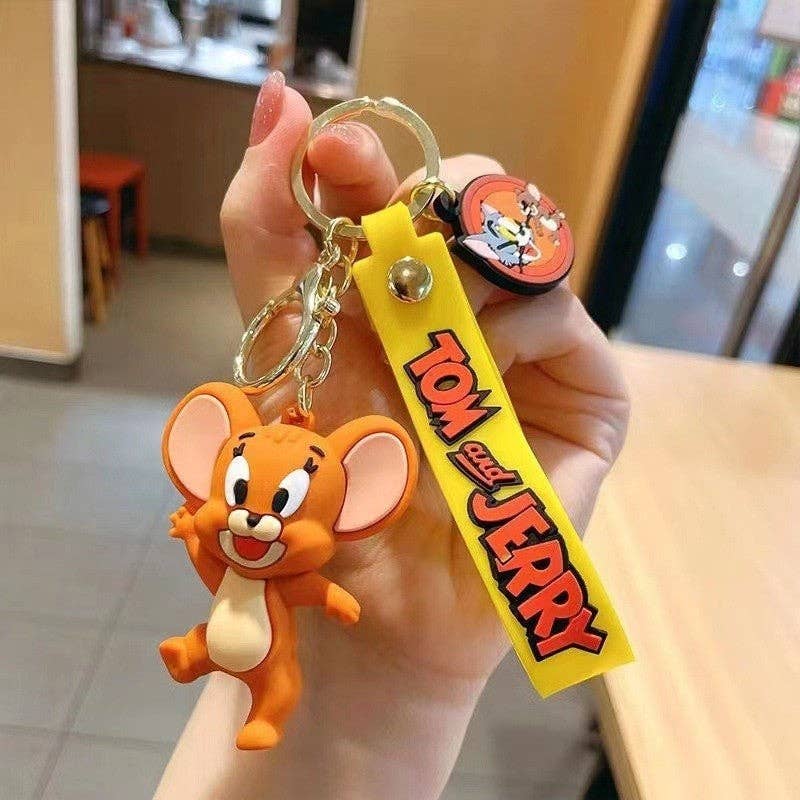 AVAILABLE ON LINE & IN STORE Whimsical Cat and Mouse Cartoon Keychain