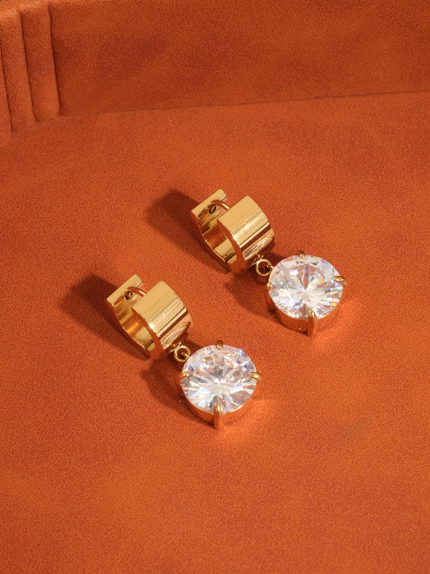 18K Gold Non-Tarnish CZ Drop Huggie Earrings