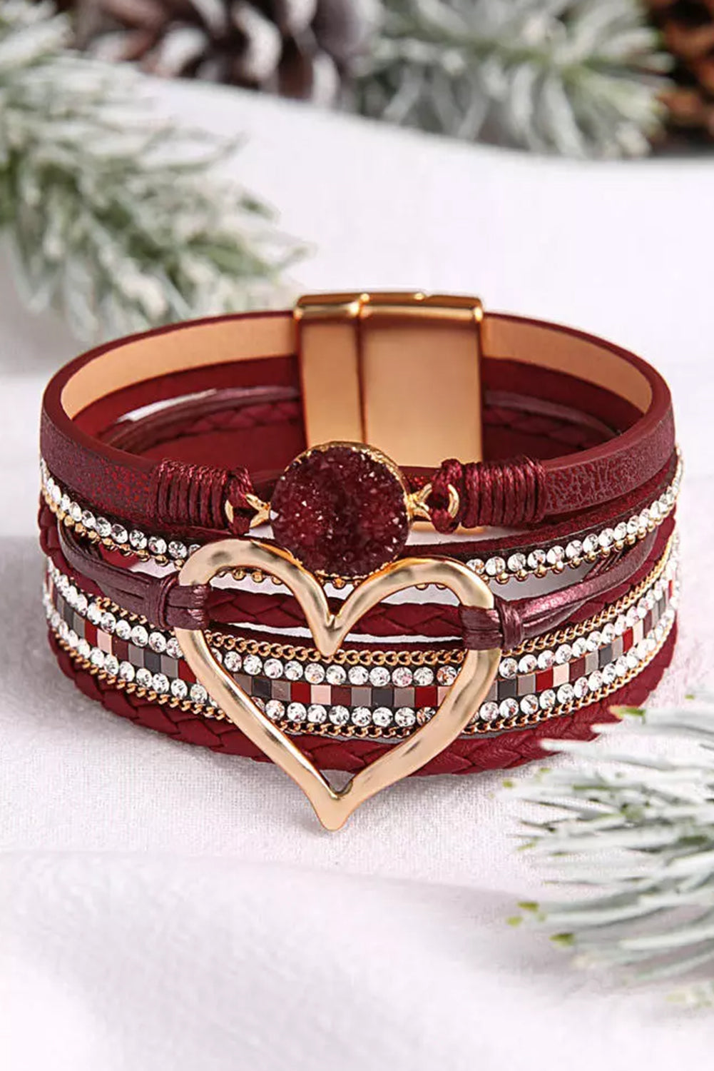 IN STORE ONLY Fiery Red Valentine Rhinestone Heart Layered Bracelet