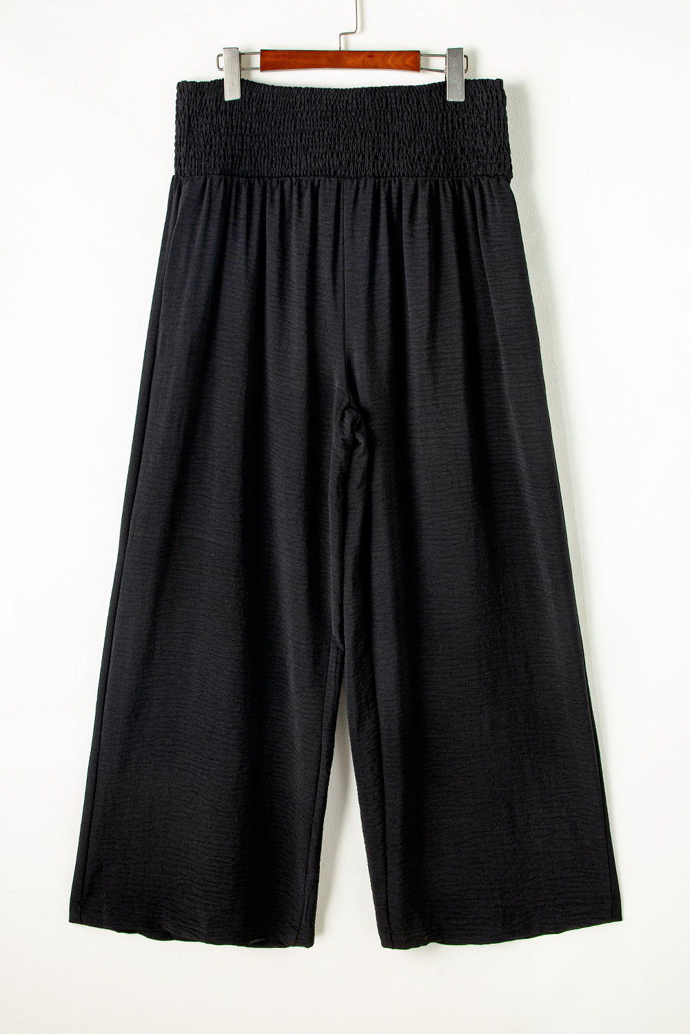 IN STORE & ON LINE Black Shirred High Waist Plus Size Wide Leg Pants