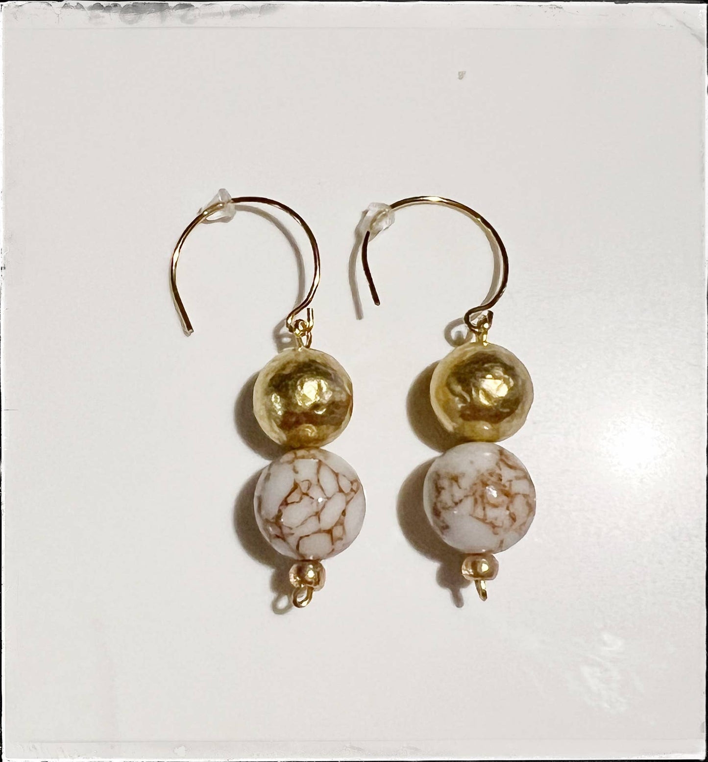 Dangle Hoop Gemstone Bead Earring White Gold Lace Turquoise