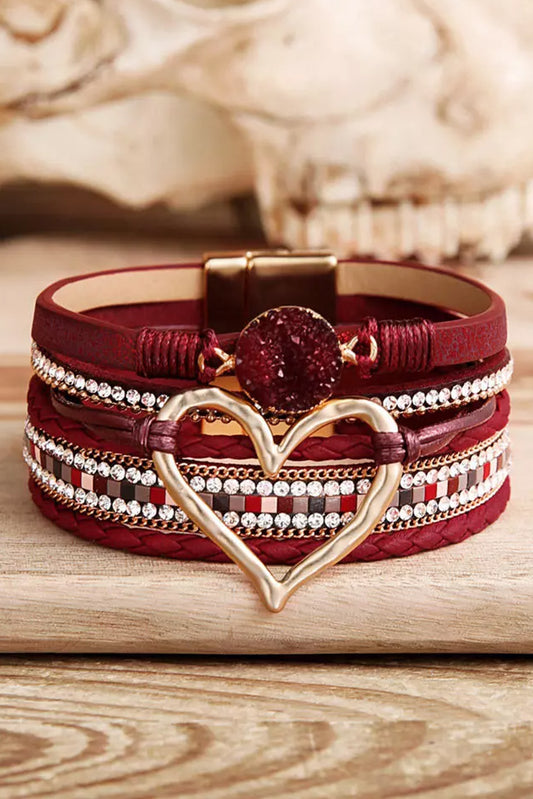 IN STORE ONLY Fiery Red Valentine Rhinestone Heart Layered Bracelet