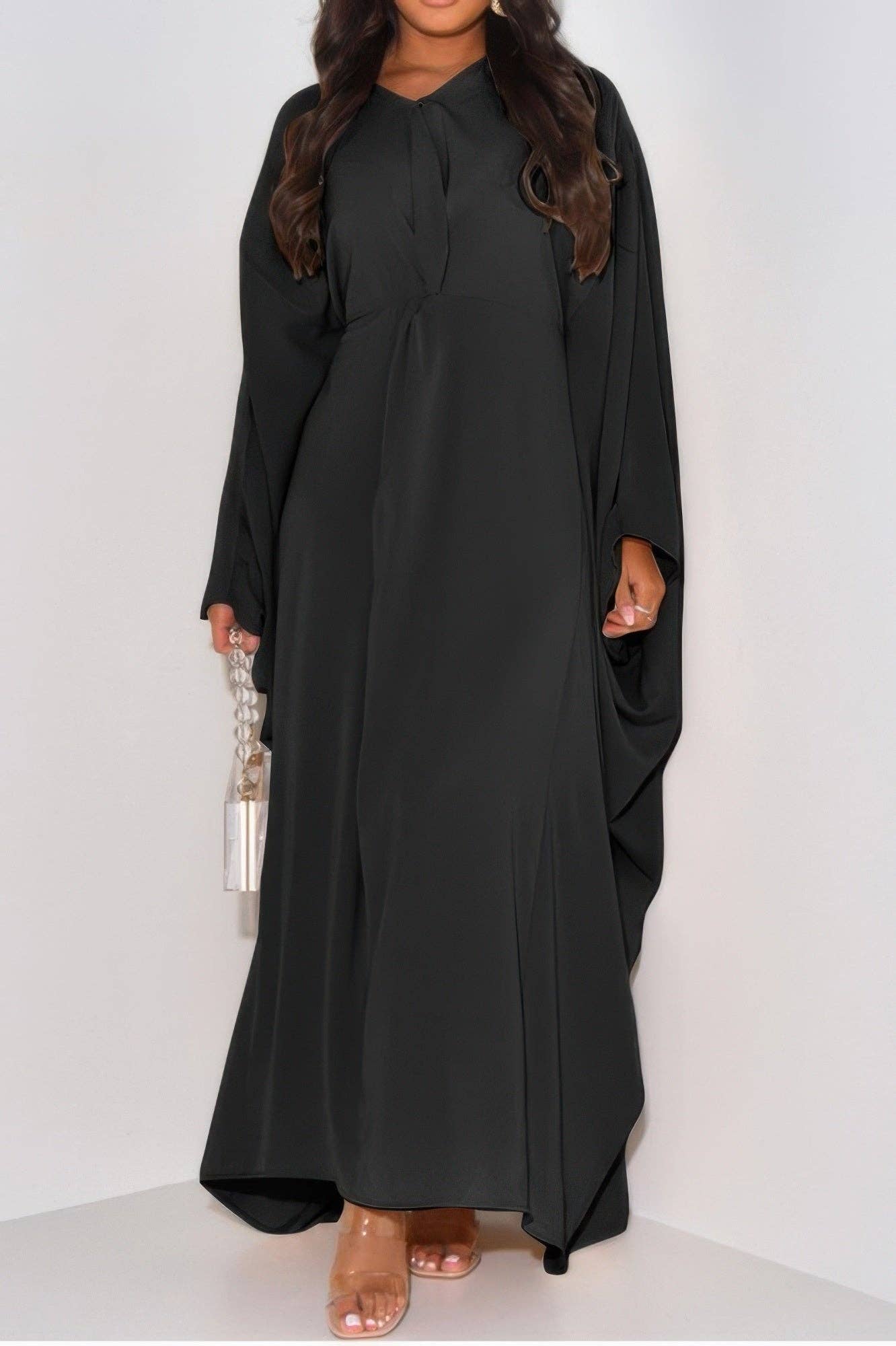 Plain V Neck Loose Fit Shift Maxi Dress