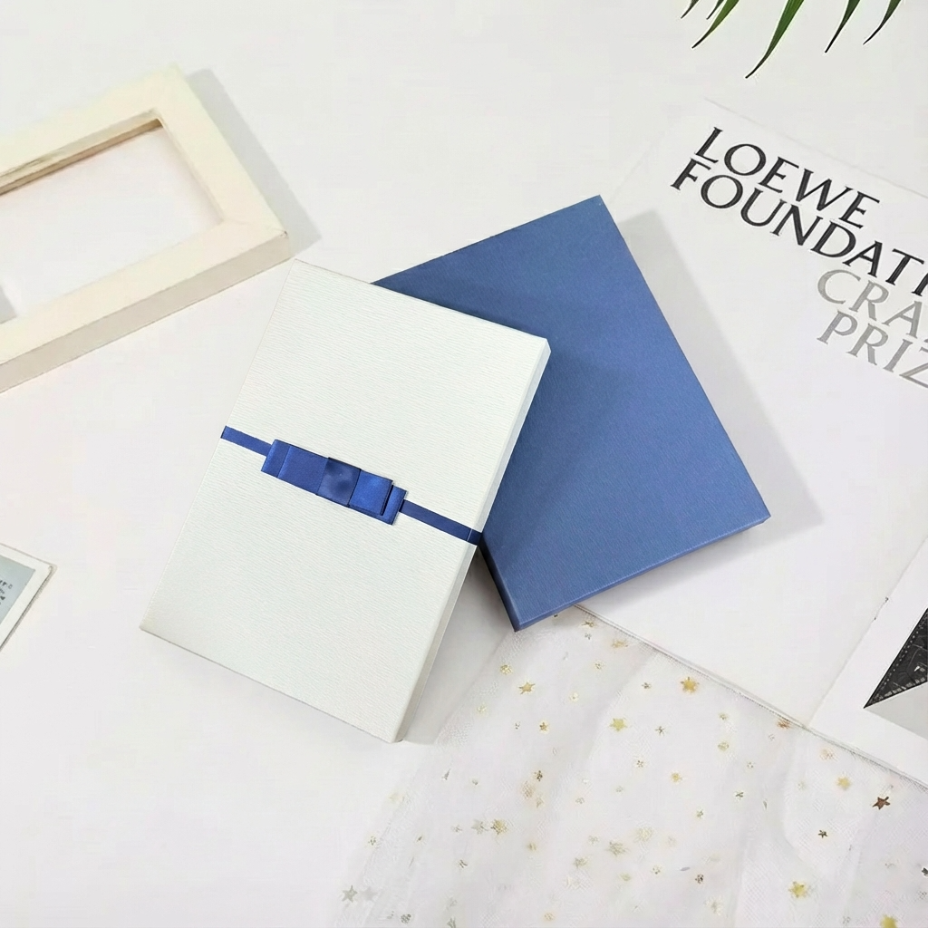 5pc, Navy Blue White Bow Tie Two-Piece Lid Rigid Gift Box