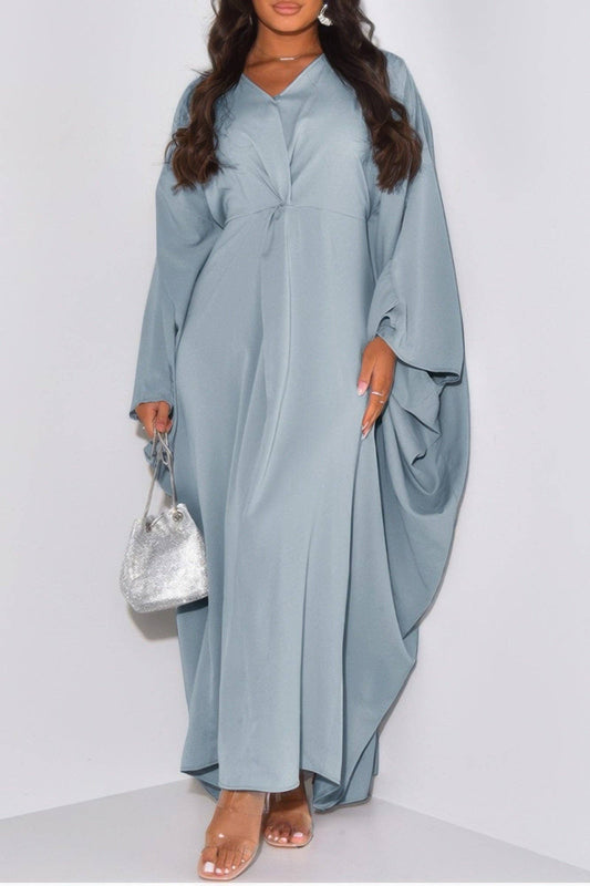 Plain V Neck Loose Fit Shift Maxi Dress