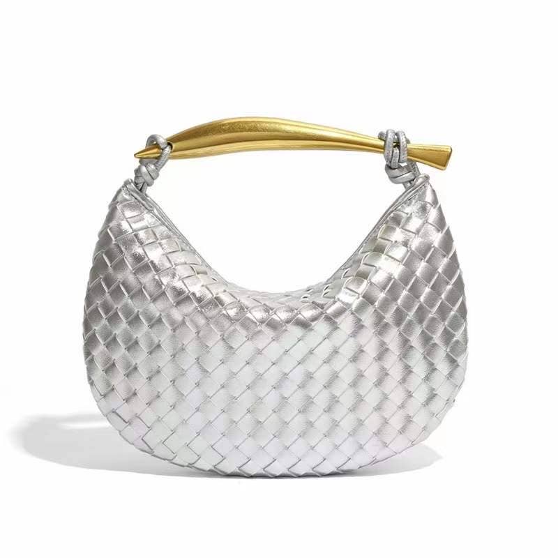 Woven handbag with Gold Metal Handle Bar