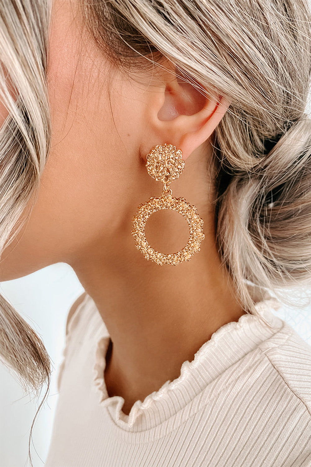 IN STORE ONLY Gold Glittering Circle Dangle Earrings