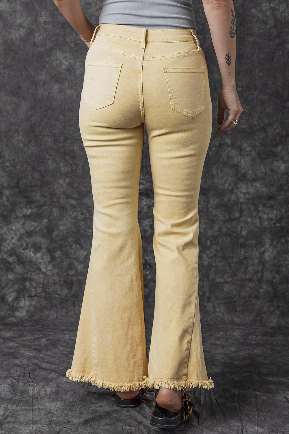 IN STORE & ONLINE Khaki Raw Edge Mid Waist Flared Jeans