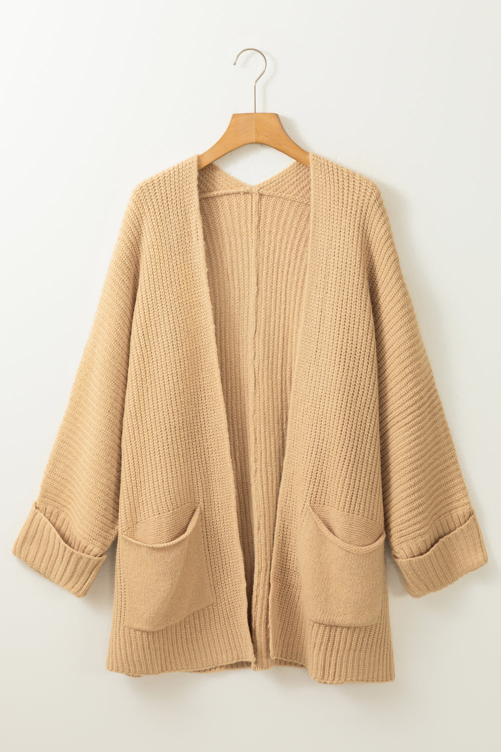 AVAILABLE IN STORE ONLY - Apricot Oversized Fold Over Sleeve Open Front Cardigan