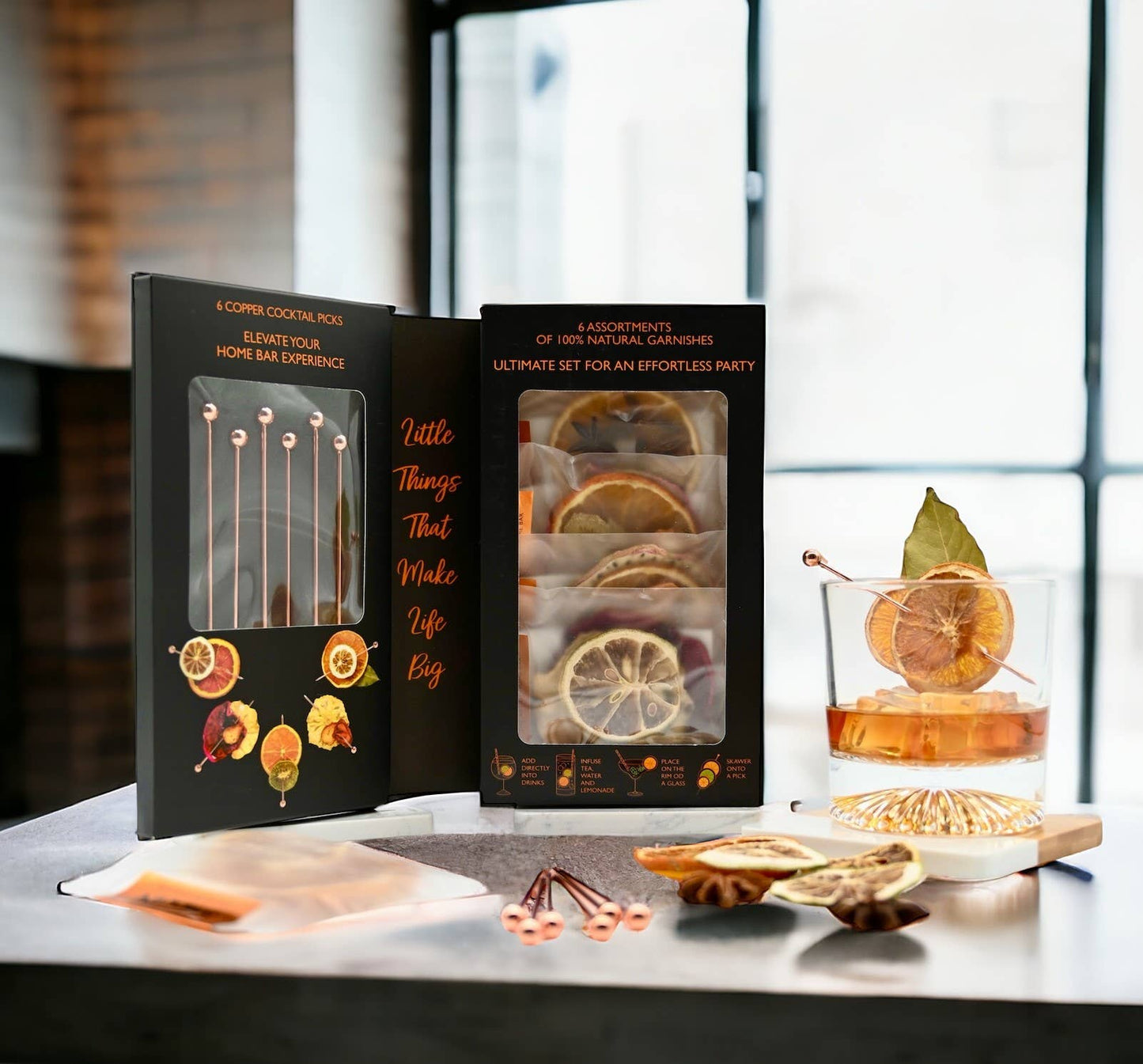 Gourmet Dry Fruit Cocktail Garnish Set with Copper Picks