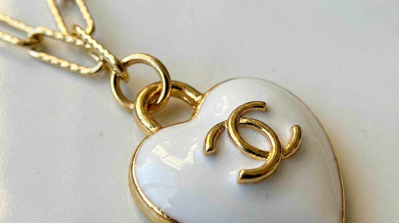Upcycled Designer Heart Pendant Necklace #102 - Adjustable Chain