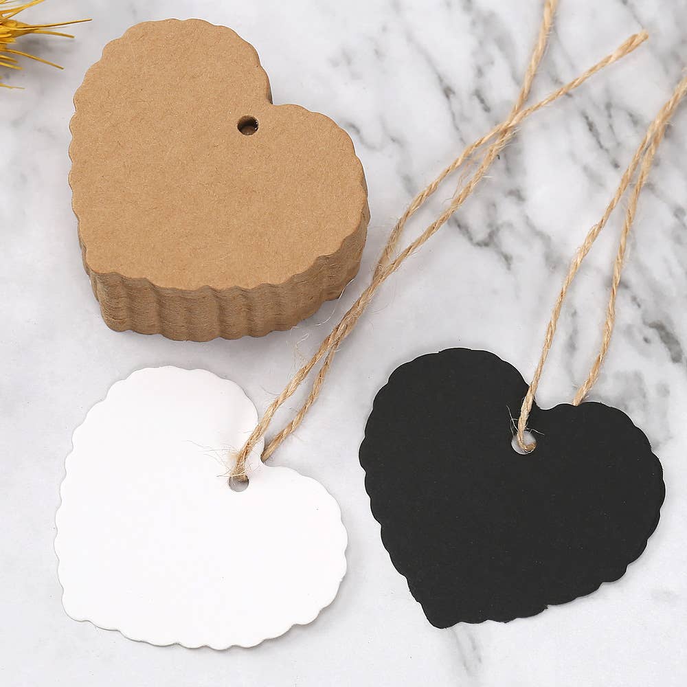 100pc, 2.4x2" Heart Love Blank Kraft Paper Message Gift Tag