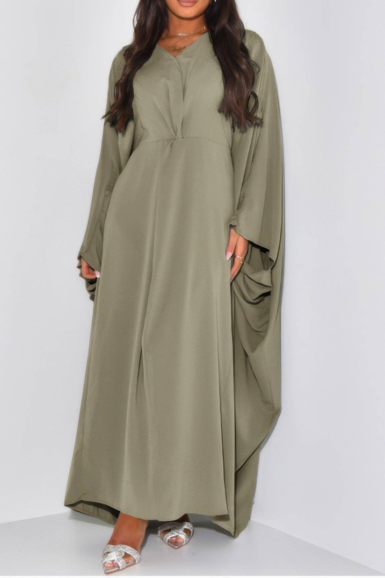 Plain V Neck Loose Fit Shift Maxi Dress