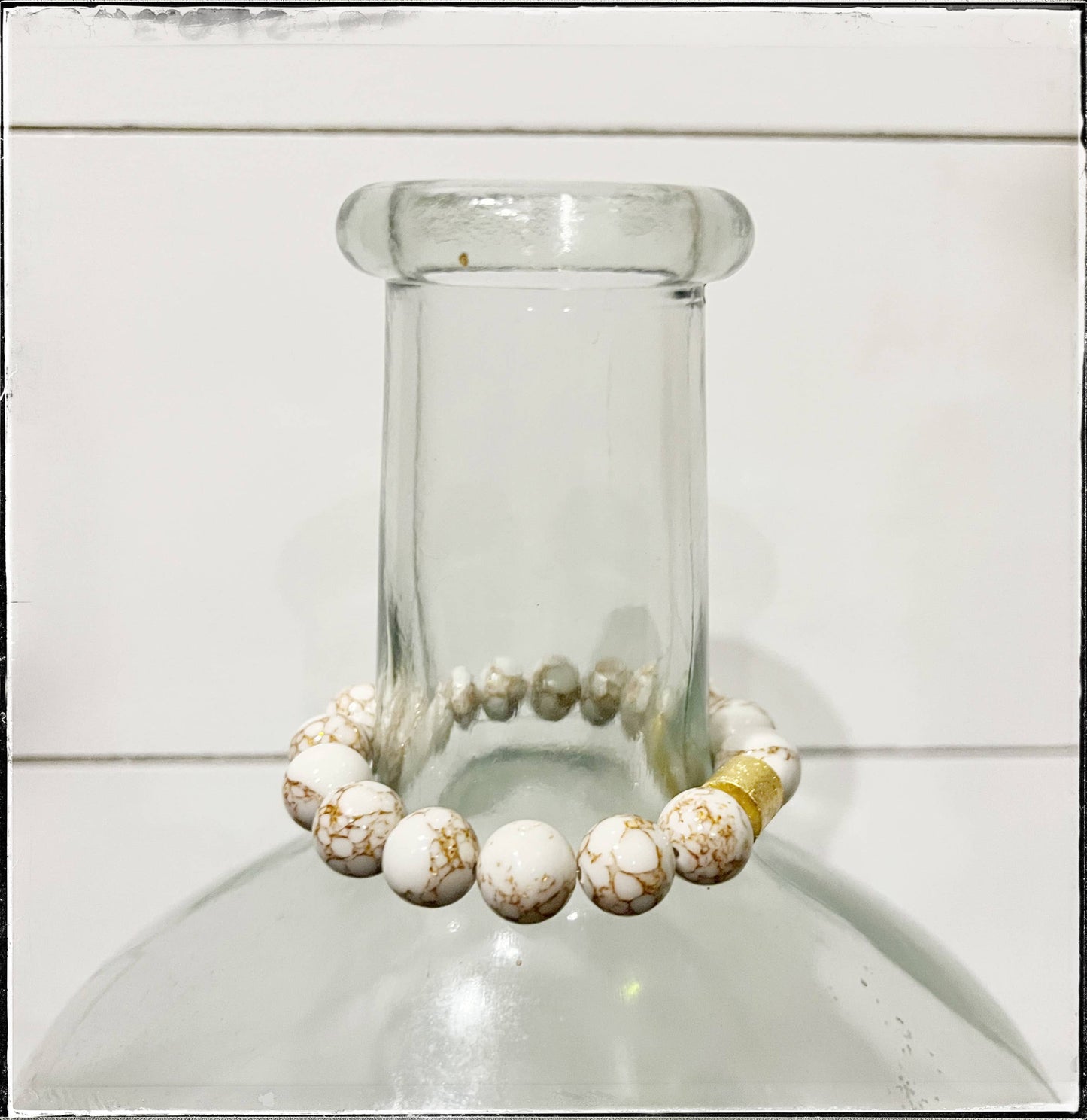 White Gold Lace Gemstone Stone Bead Stretch Bracelet Jasper