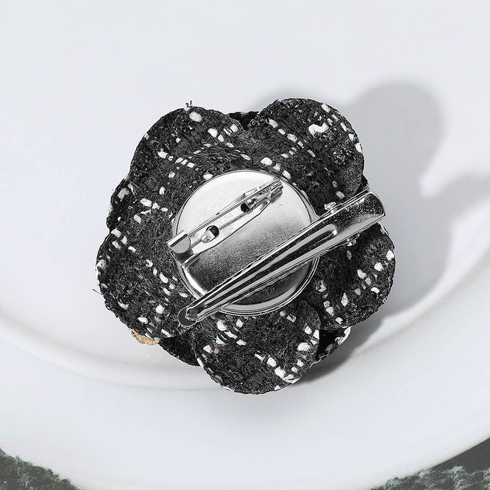 Enamel Flower Number Five Tweed Pin Brooch / Hair Clip