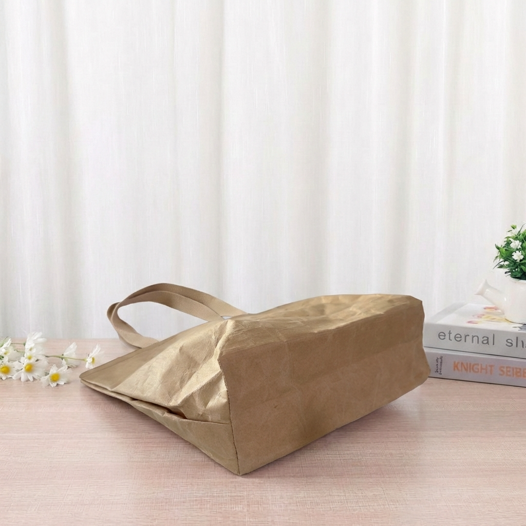 Textural Reusable Waterproof Non-Tear Kraft Paper Tote Bag