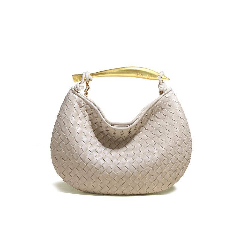 Woven handbag with Gold Metal Handle Bar