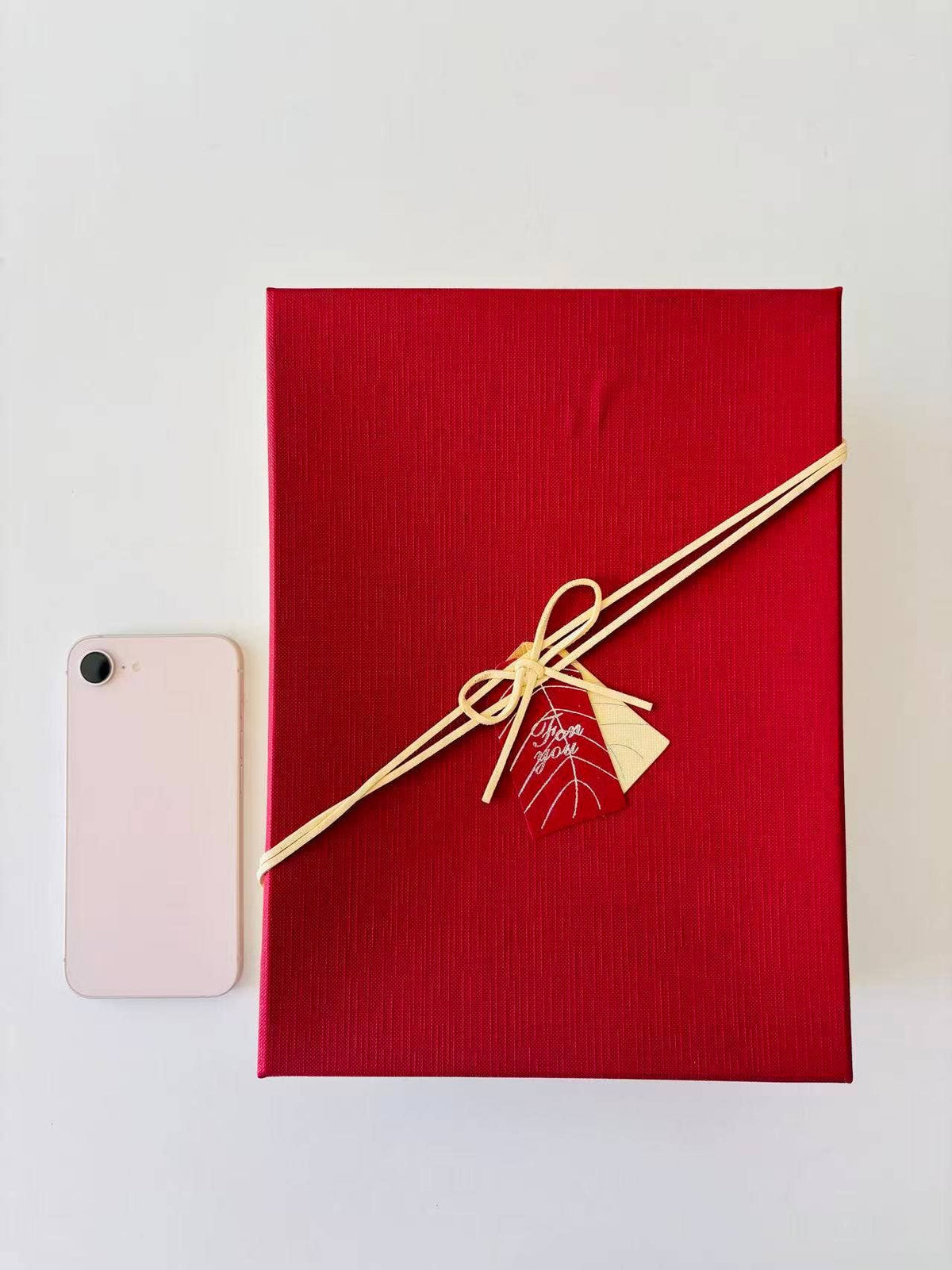 5pc, Red Beige Two-Piece Lid Rigid Gift Box w/ Tag