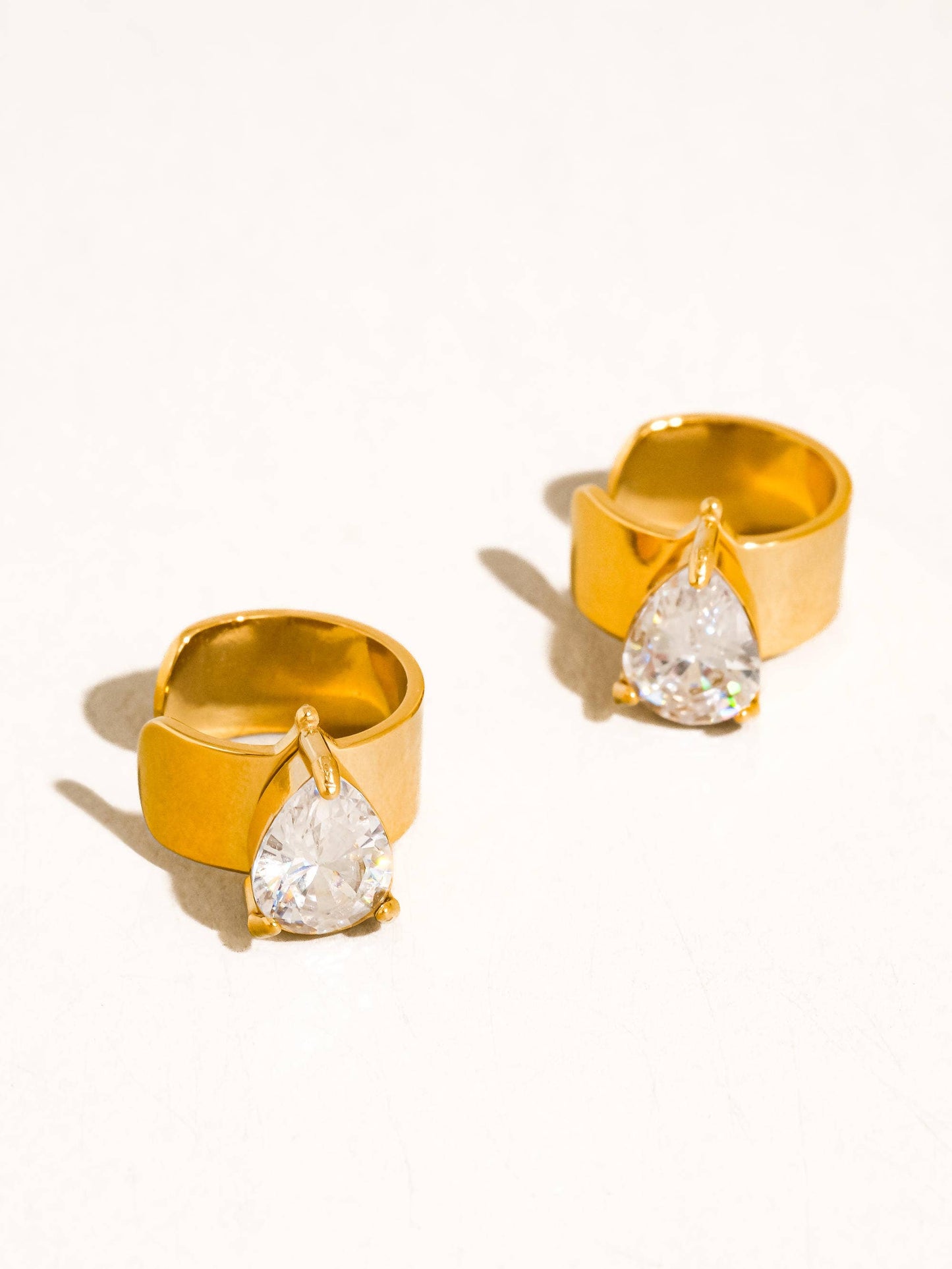 Earring 18K Gold Non-Tarnish Pear Crystal Cuffs