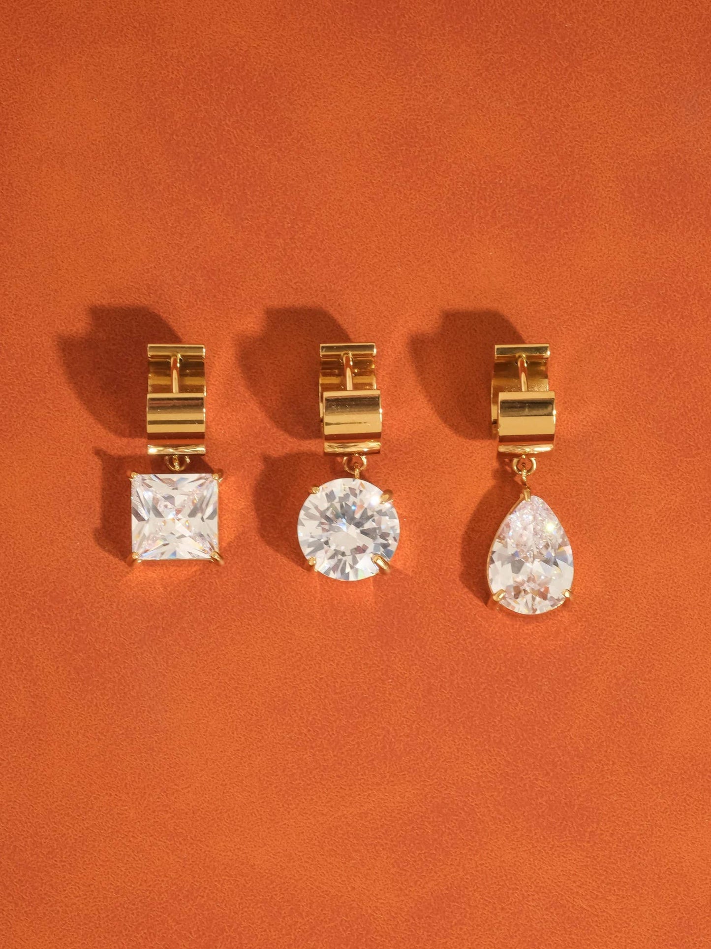 18K Gold Non-Tarnish CZ Drop Huggie Earrings