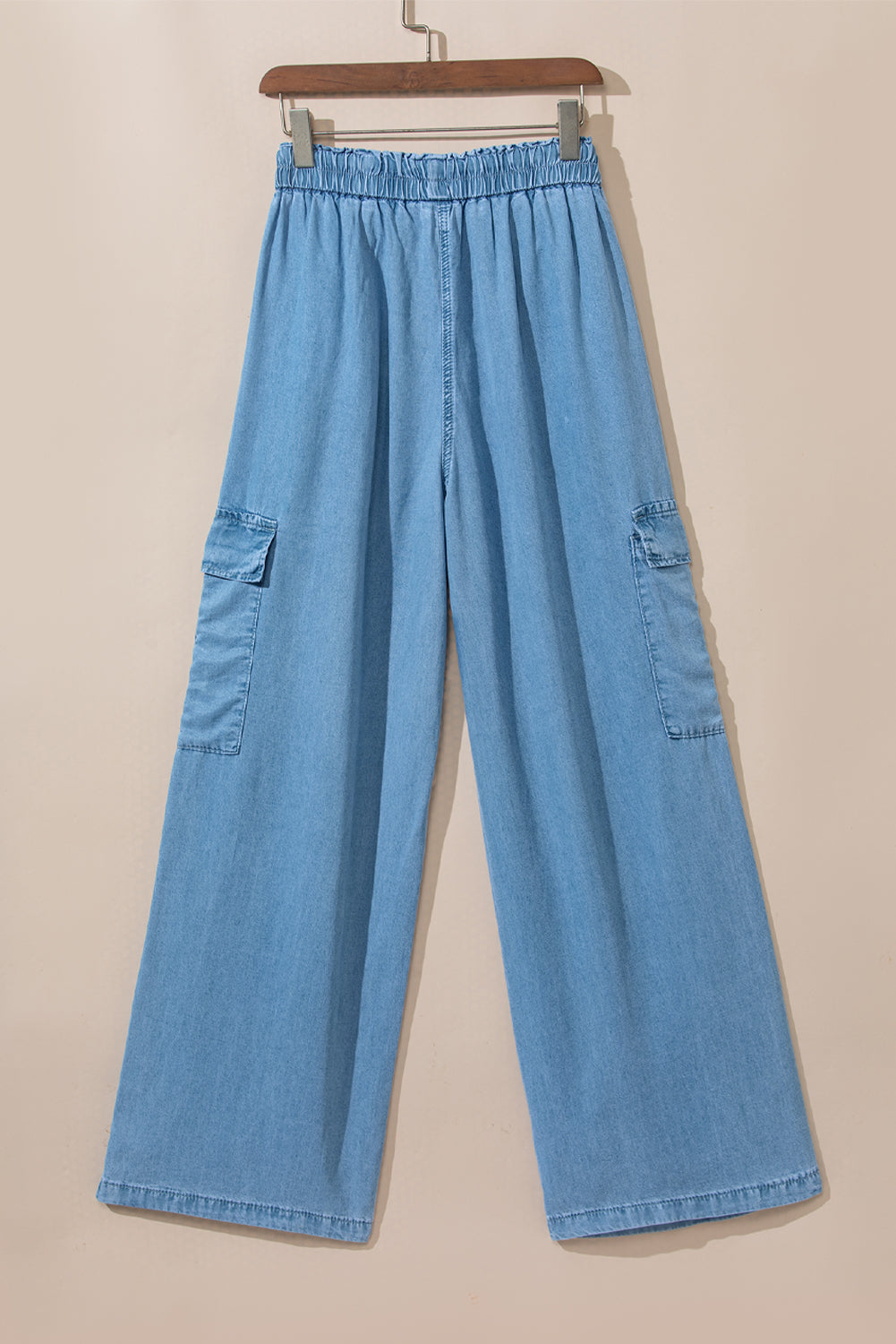 IN STORE & ON LINE Sky Blue Drawstring High Waist Cargo Pocket Wide Leg Jeans