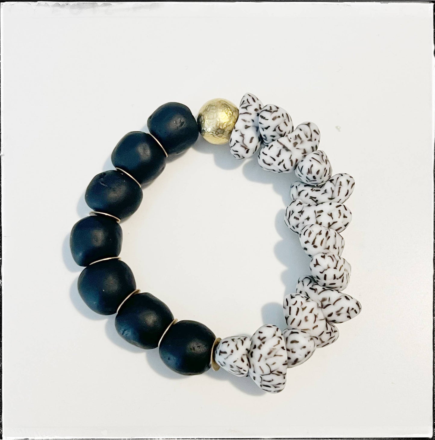 Recycled Canoe Glass Bead Stretch Stacking Bracelet - Black