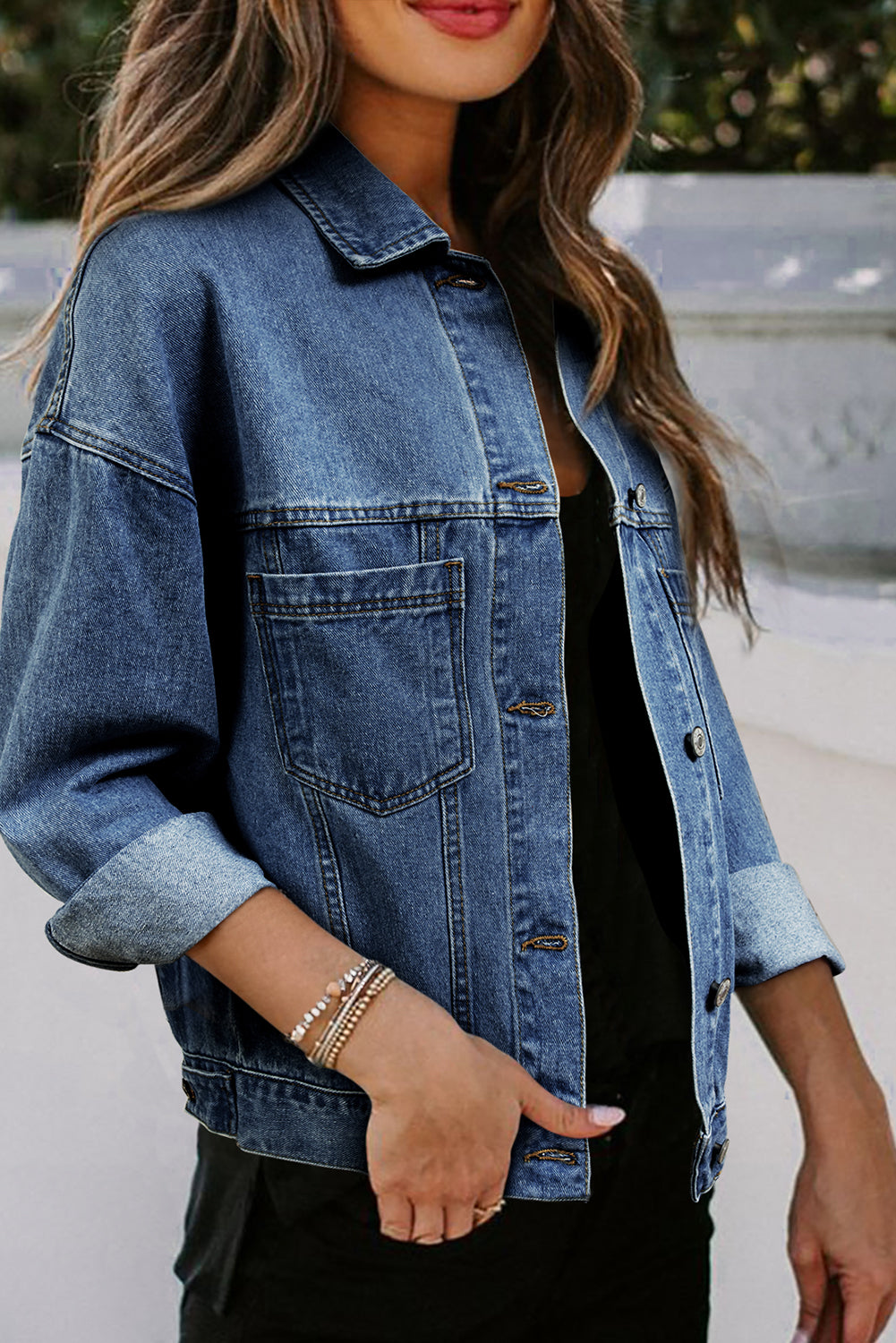 AVAILABLE ONLINE ONLY Dark Blue Washed Oversize Pocketed Denim Jacket