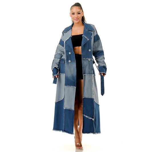 Plus Patchwork Oversized Denim Trench Coat