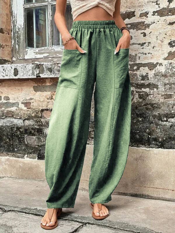 Loose Plus Size Elasticity Pockets Solid Color Pants