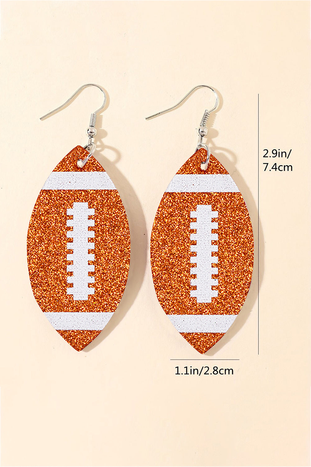 IN STORE ONLY Grapefruit Orange Sequin Rugby Football Drop Earrings