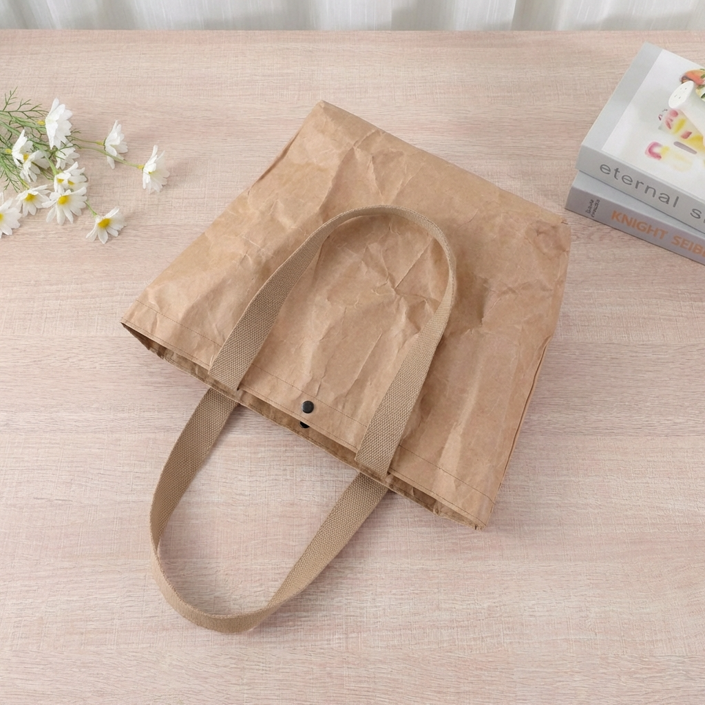 Textural Reusable Waterproof Non-Tear Kraft Paper Tote Bag