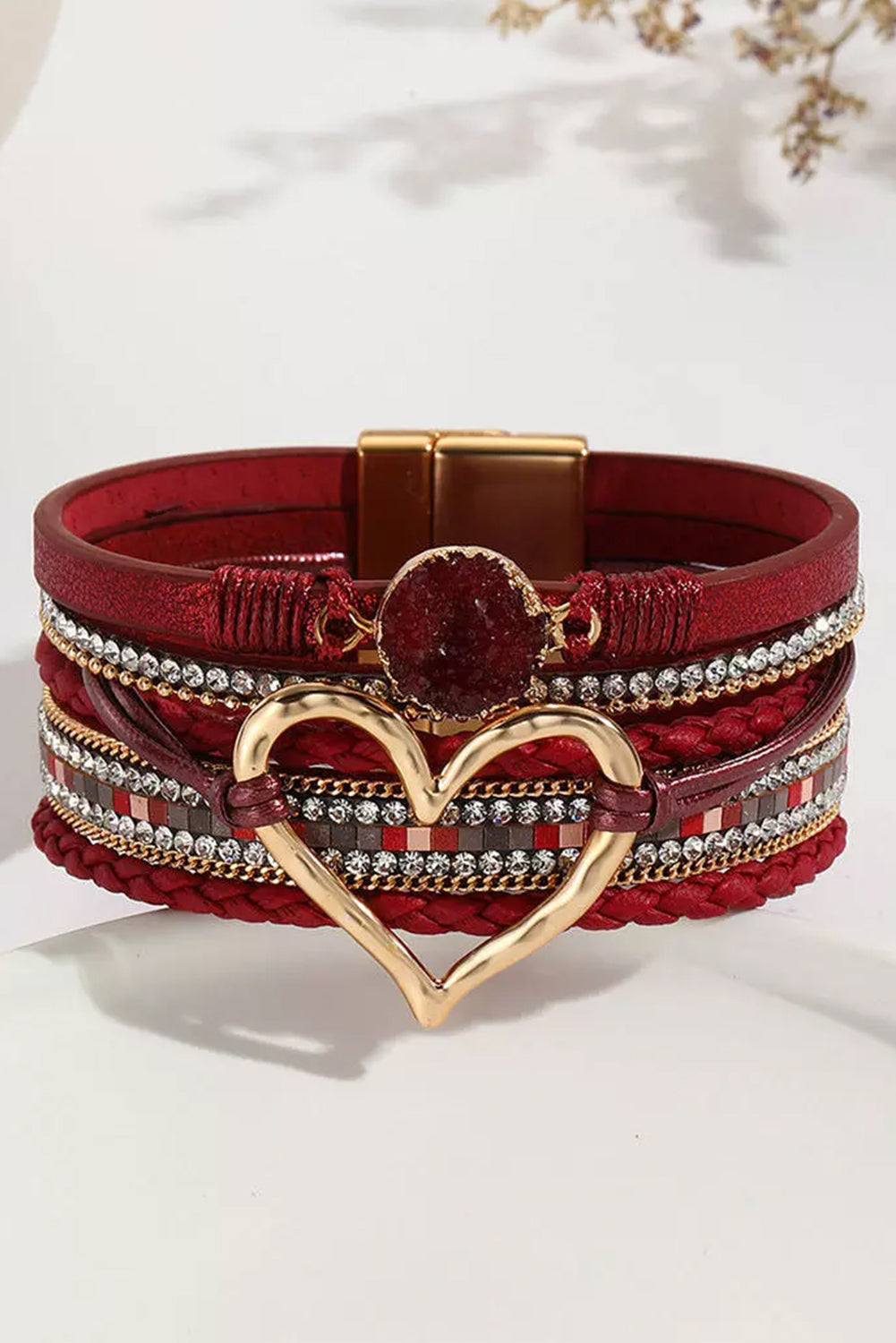 IN STORE ONLY Fiery Red Valentine Rhinestone Heart Layered Bracelet